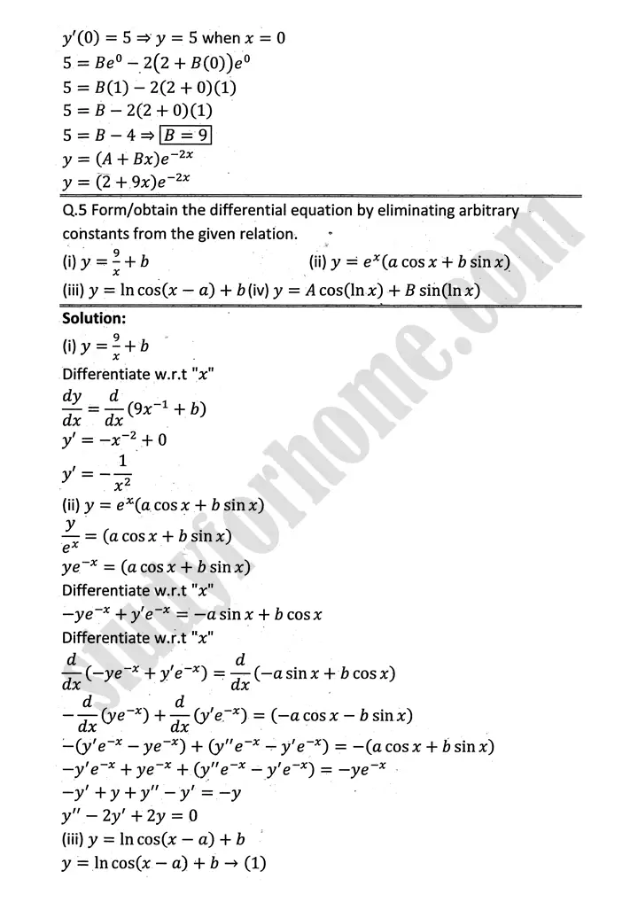 differential equations review exercise 10 mathematics 12th sindh board 12