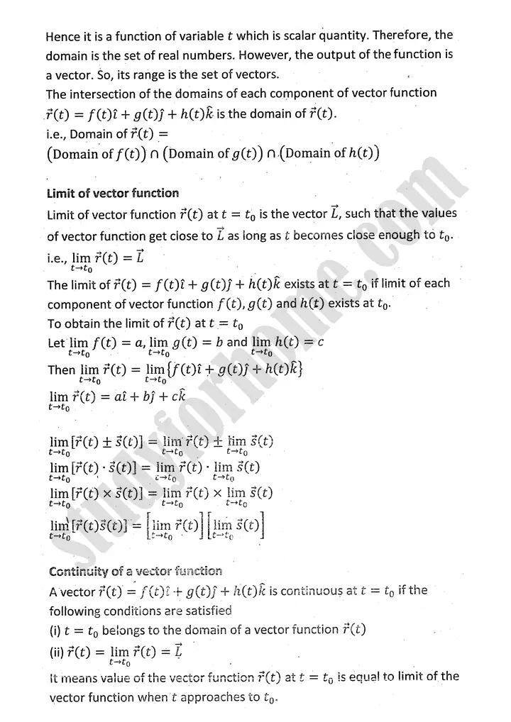 differentiation of vector functions definition and formulae mathematics 12th sindh board 02