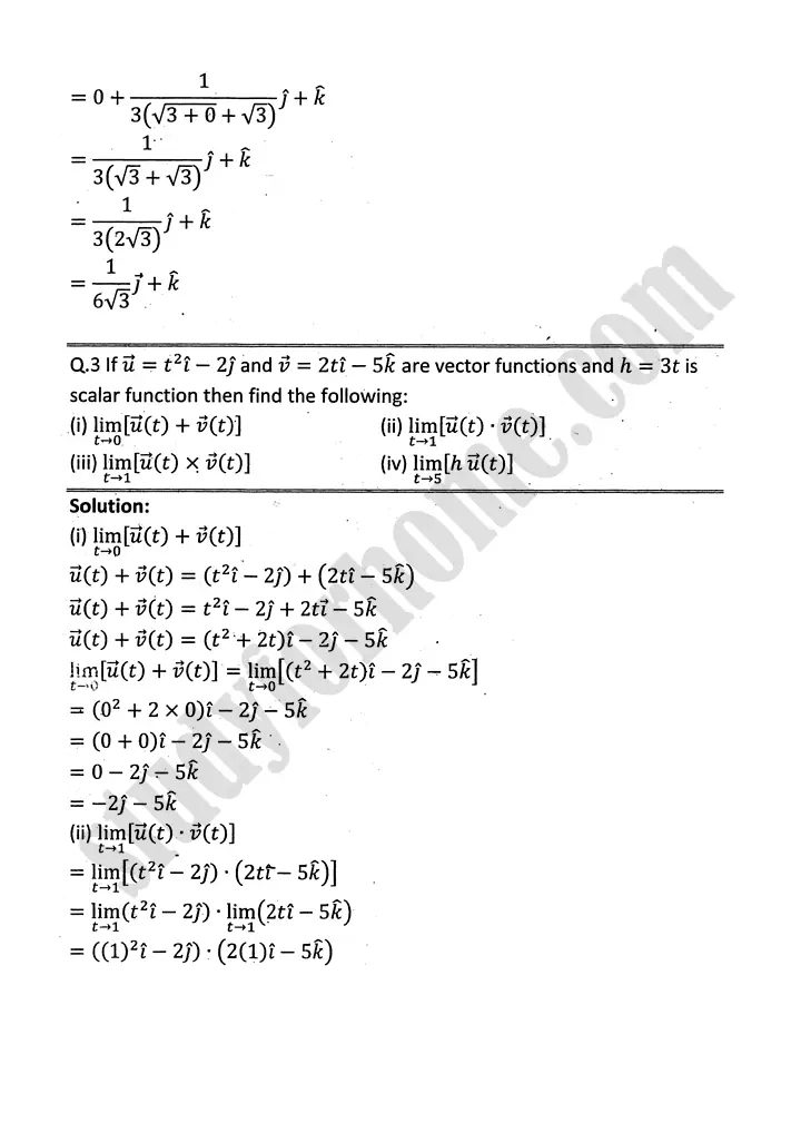 differentiation of vector functions exercise 5 1 mathematics 12th sindh board 03
