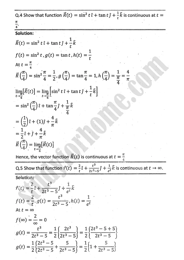 differentiation of vector functions exercise 5 1 mathematics 12th sindh board 05