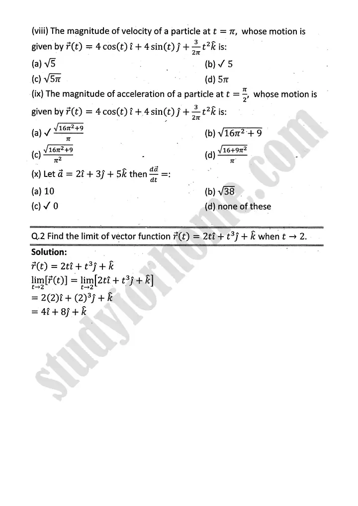 differentiation of vector functions review exercise 5 mathematics 12th sindh board 02