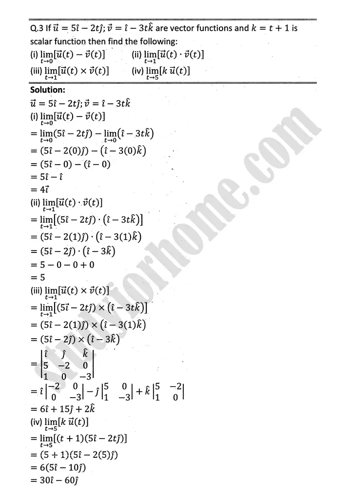 differentiation of vector functions review exercise 5 mathematics 12th sindh board 03