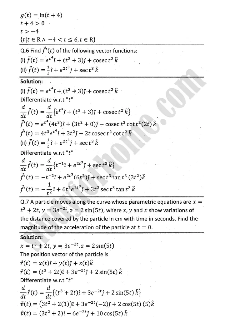 differentiation of vector functions review exercise 5 mathematics 12th sindh board 05