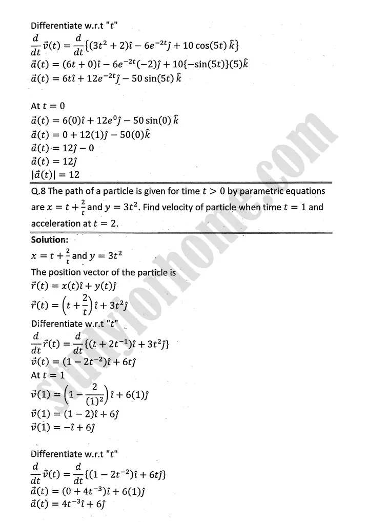differentiation of vector functions review exercise 5 mathematics 12th sindh board 06