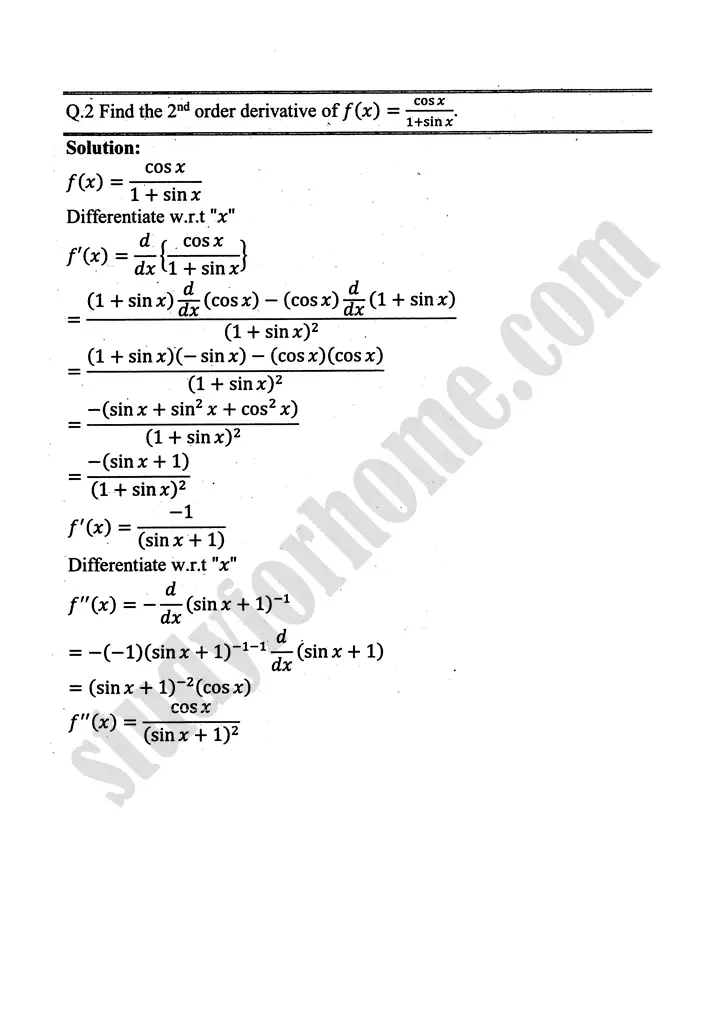 higher order derivatives and applications exercise 4 1 mathematics 12th sindh board 02