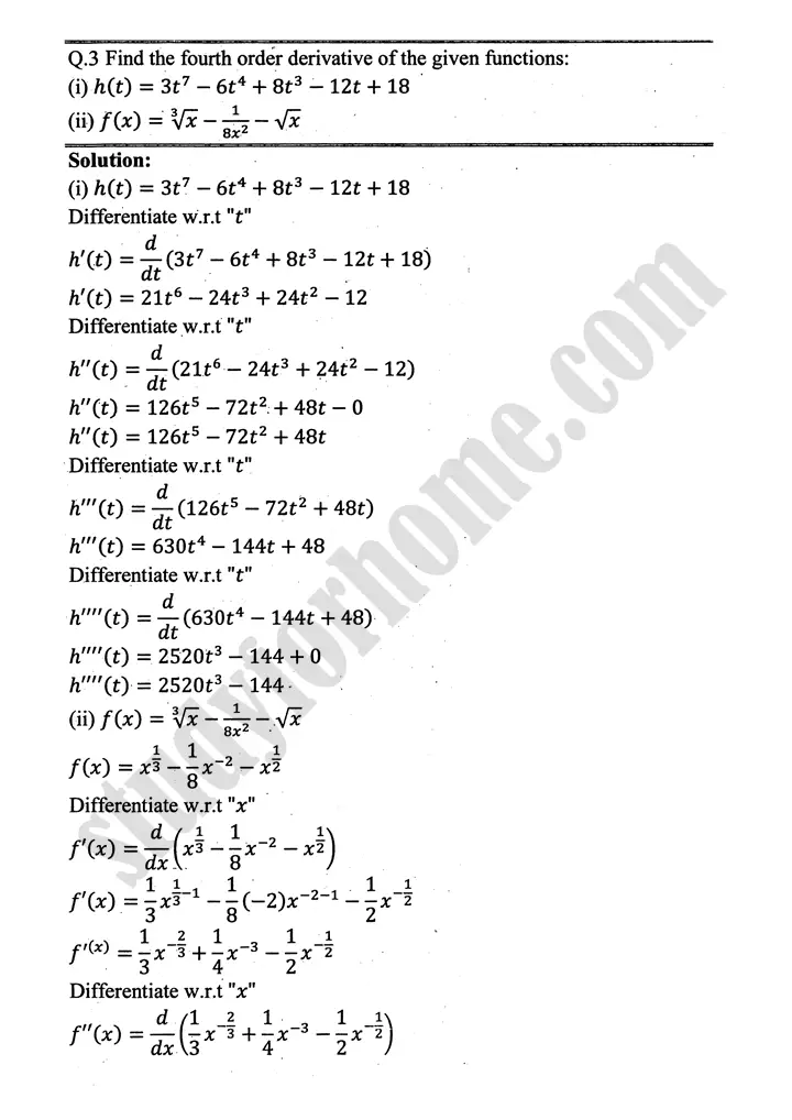 higher order derivatives and applications exercise 4 1 mathematics 12th sindh board 03