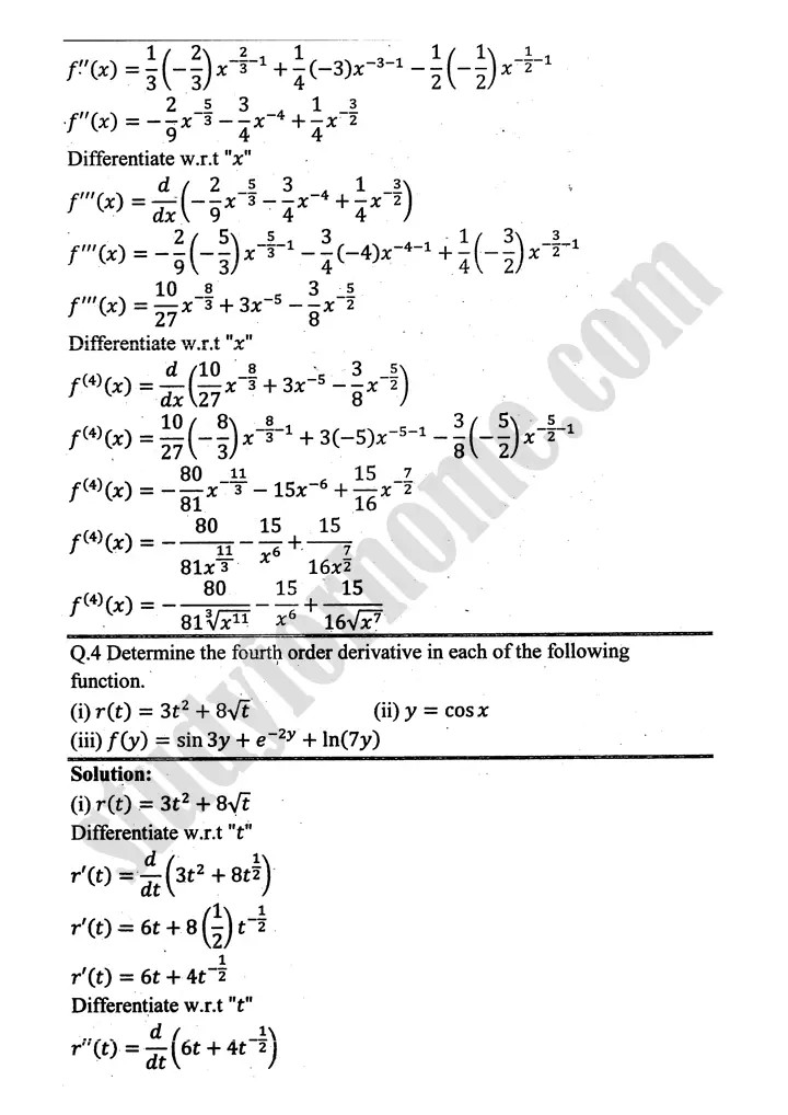 higher order derivatives and applications exercise 4 1 mathematics 12th sindh board 04