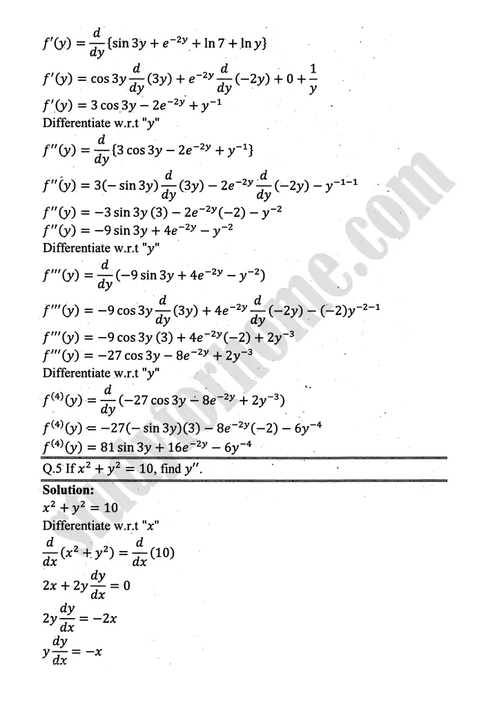 higher order derivatives and applications exercise 4 1 mathematics 12th sindh board 06