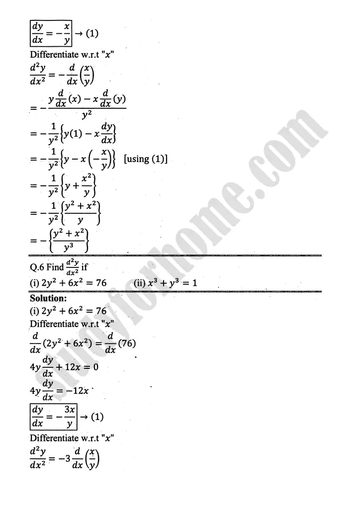higher order derivatives and applications exercise 4 1 mathematics 12th sindh board 07