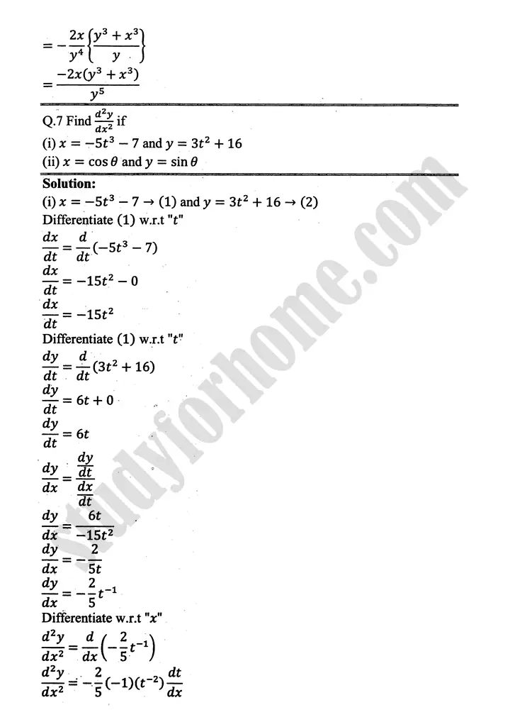 higher order derivatives and applications exercise 4 1 mathematics 12th sindh board 09