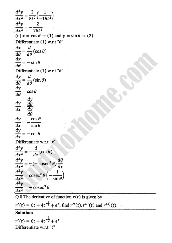 higher order derivatives and applications exercise 4 1 mathematics 12th sindh board 10