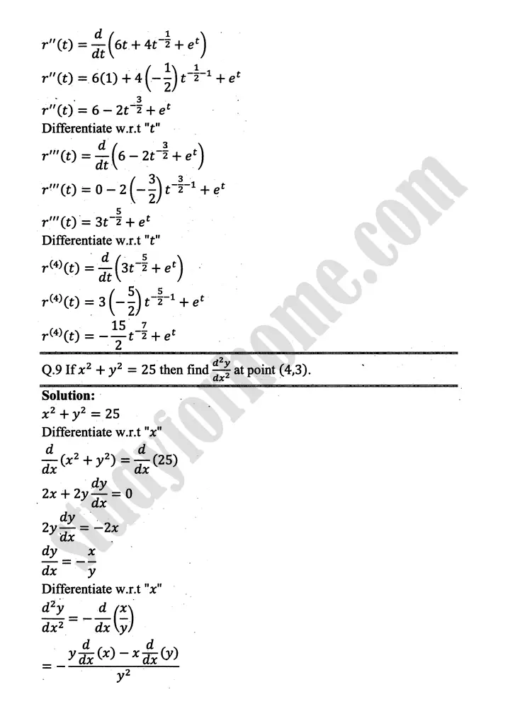 higher order derivatives and applications exercise 4 1 mathematics 12th sindh board 11