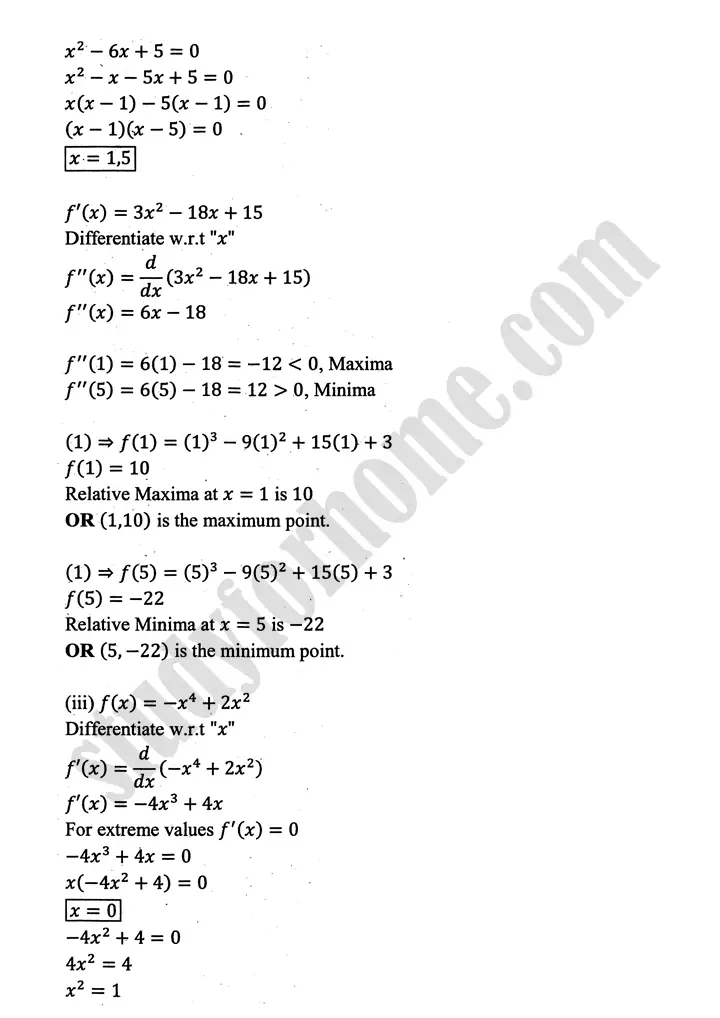 higher order derivatives and applications exercise 4 4 mathematics 12th sindh board 03