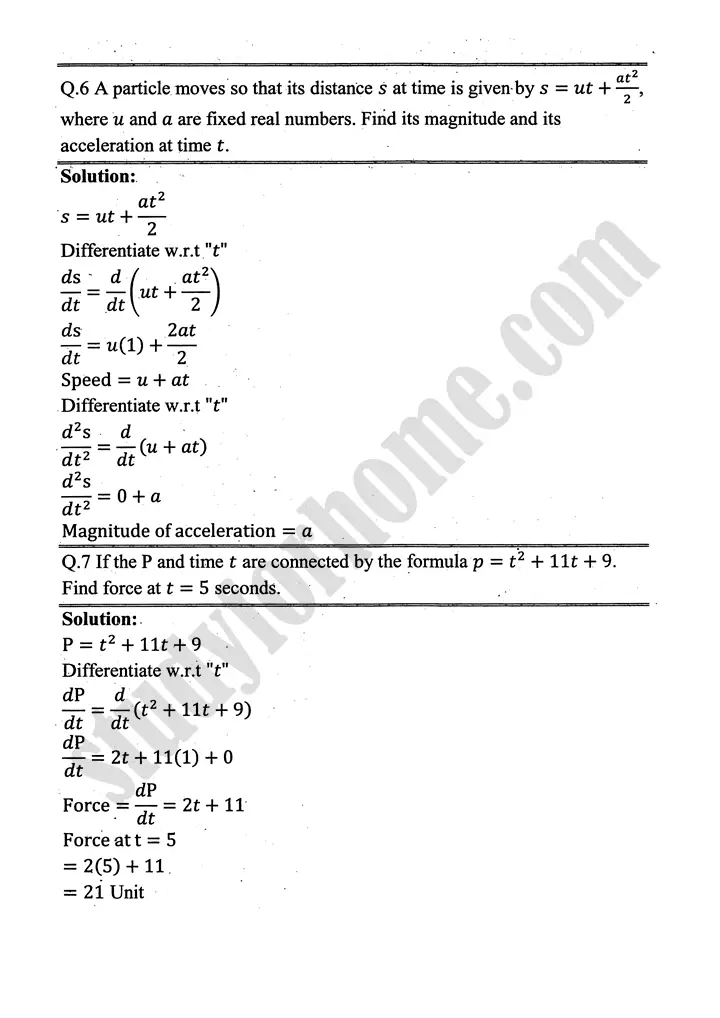 higher order derivatives and applications exercise 4 4 mathematics 12th sindh board 11