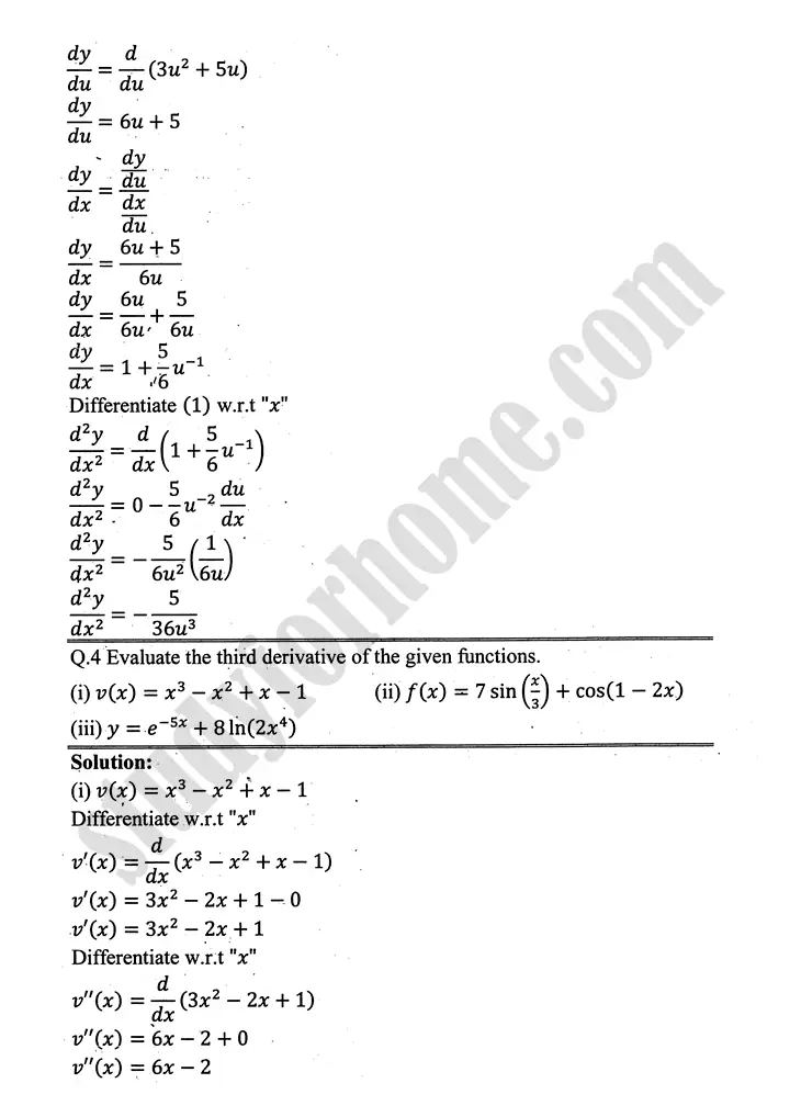 higher order derivatives and applications review exercise 4 mathematics 12th sindh board 03