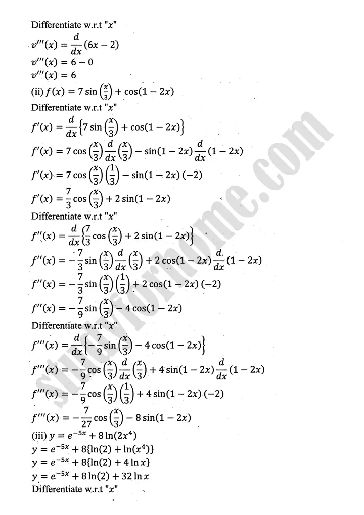higher order derivatives and applications review exercise 4 mathematics 12th sindh board 04