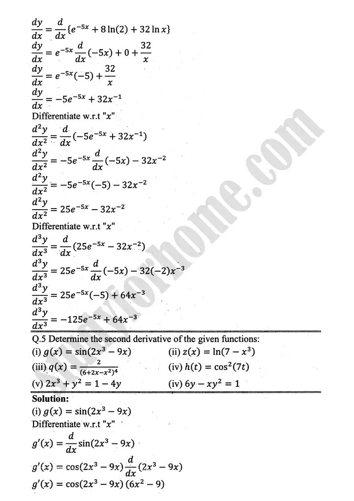 higher order derivatives and applications review exercise 4 mathematics 12th sindh board 05