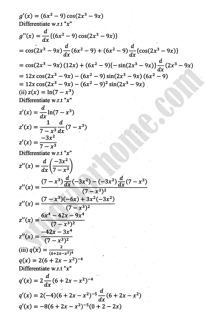 higher order derivatives and applications review exercise 4 mathematics 12th sindh board 06