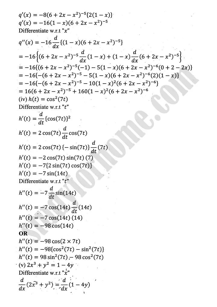 higher order derivatives and applications review exercise 4 mathematics 12th sindh board 07