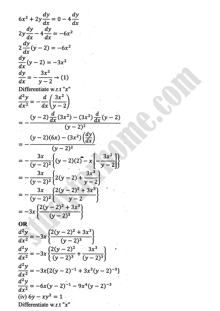 higher order derivatives and applications review exercise 4 mathematics 12th sindh board 08