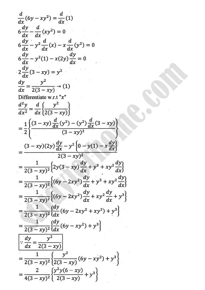 higher order derivatives and applications review exercise 4 mathematics 12th sindh board 09