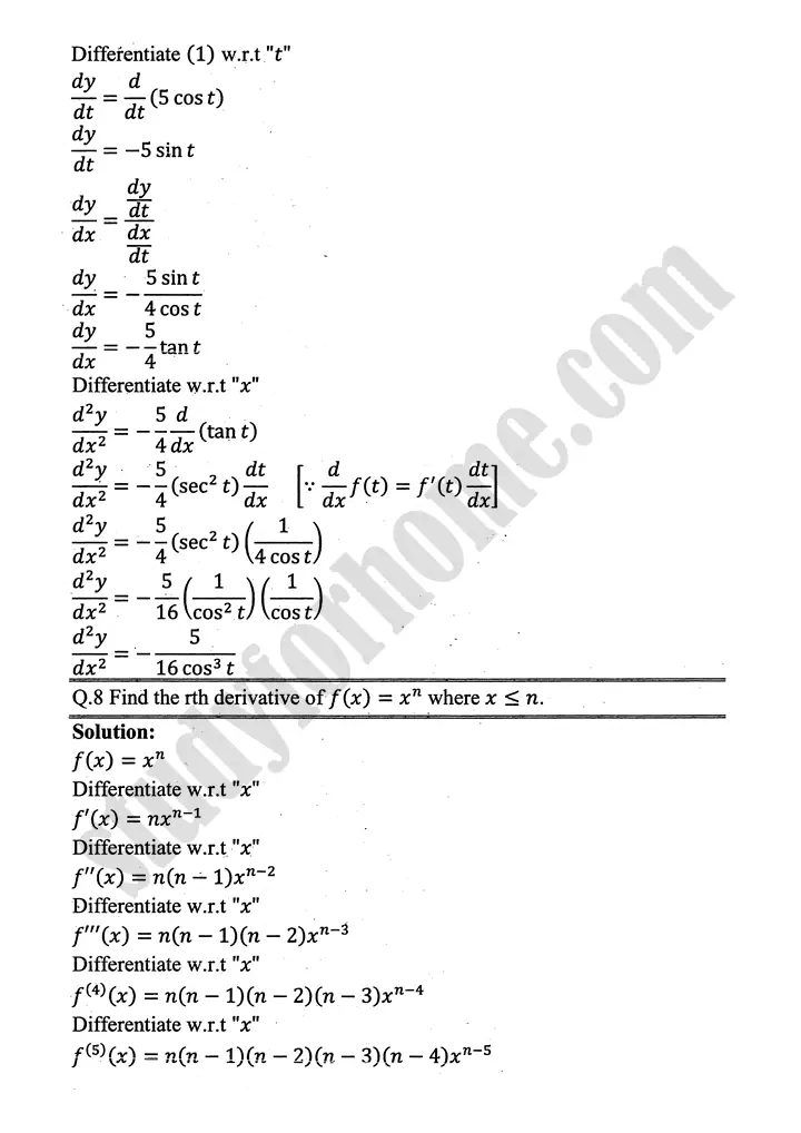 higher order derivatives and applications review exercise 4 mathematics 12th sindh board 11