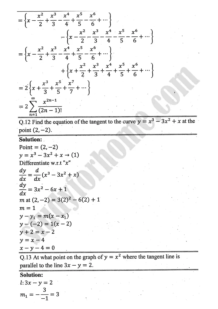 higher order derivatives and applications review exercise 4 mathematics 12th sindh board 14