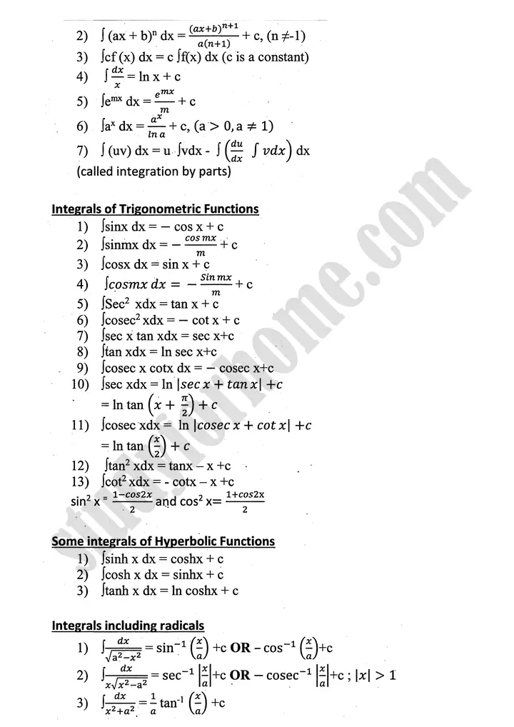integration definition and formulae mathematics 12th sindh board 05