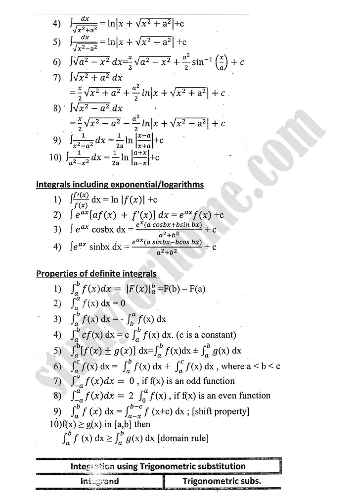 integration definition and formulae mathematics 12th sindh board 06