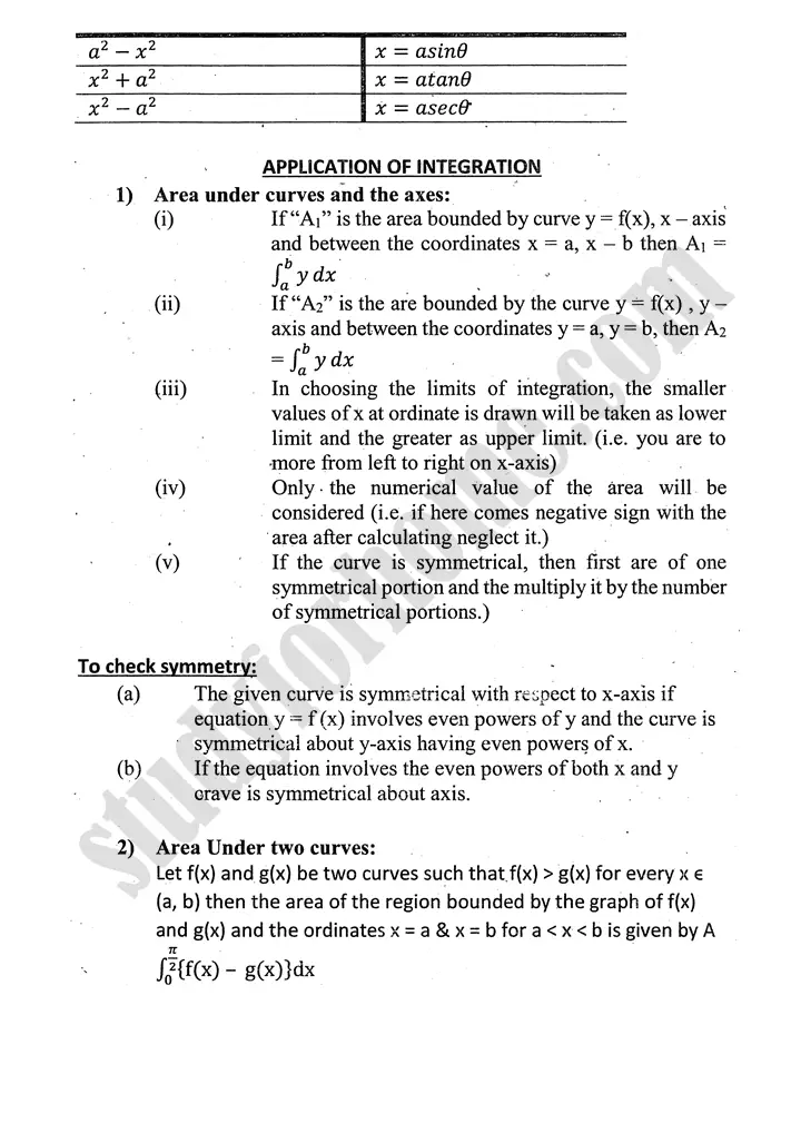integration definition and formulae mathematics 12th sindh board 07