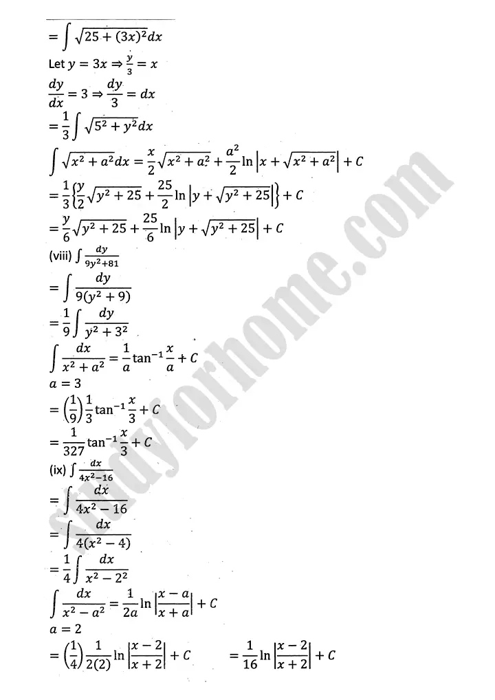 integration exercise 6 1 mathematics 12th sindh board 12