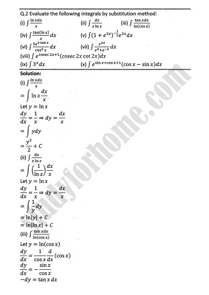 integration exercise 6 2 mathematics 12th sindh board 09