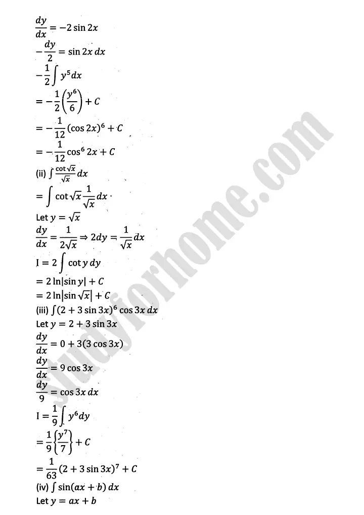 integration exercise 6 2 mathematics 12th sindh board 13