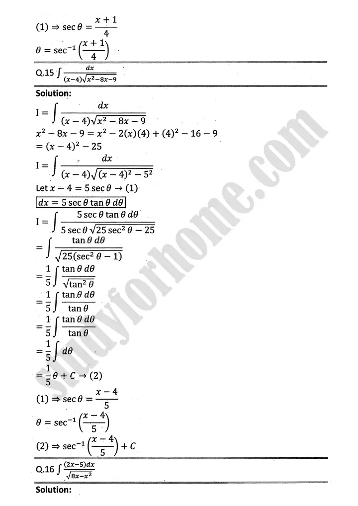 integration exercise 6 3 mathematics 12th sindh board 15
