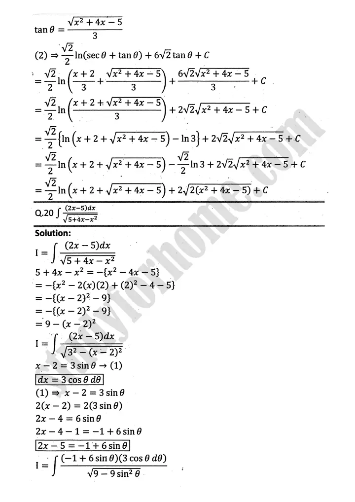 integration exercise 6 3 mathematics 12th sindh board 20