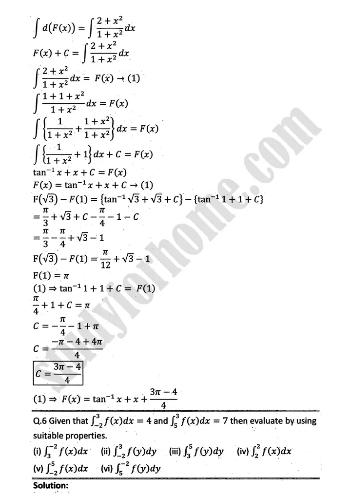 integration exercise 6 6 mathematics 12th sindh board 13