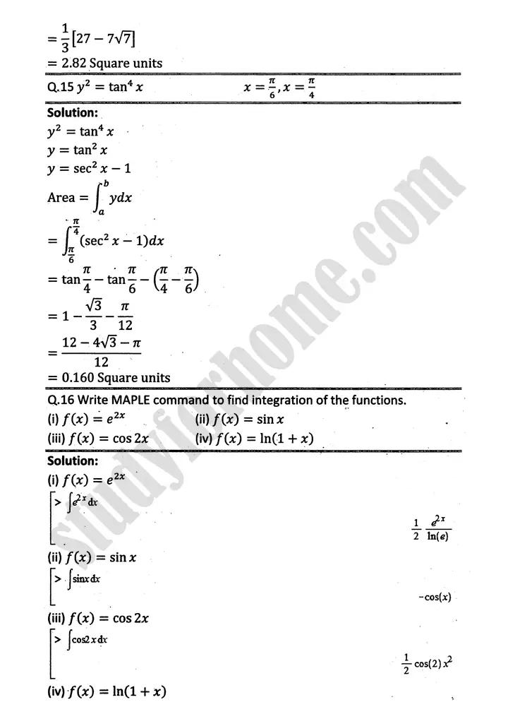 integration exercise 6 7 mathematics 12th sindh board 10