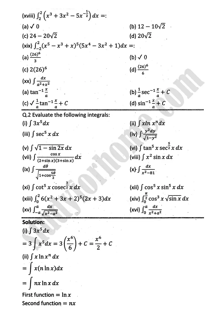 integration review exercise 6 mathematics 12th sindh board 03