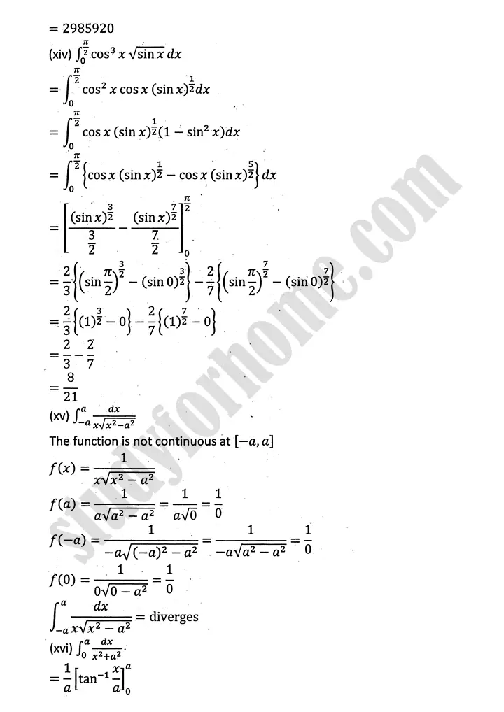 integration review exercise 6 mathematics 12th sindh board 10