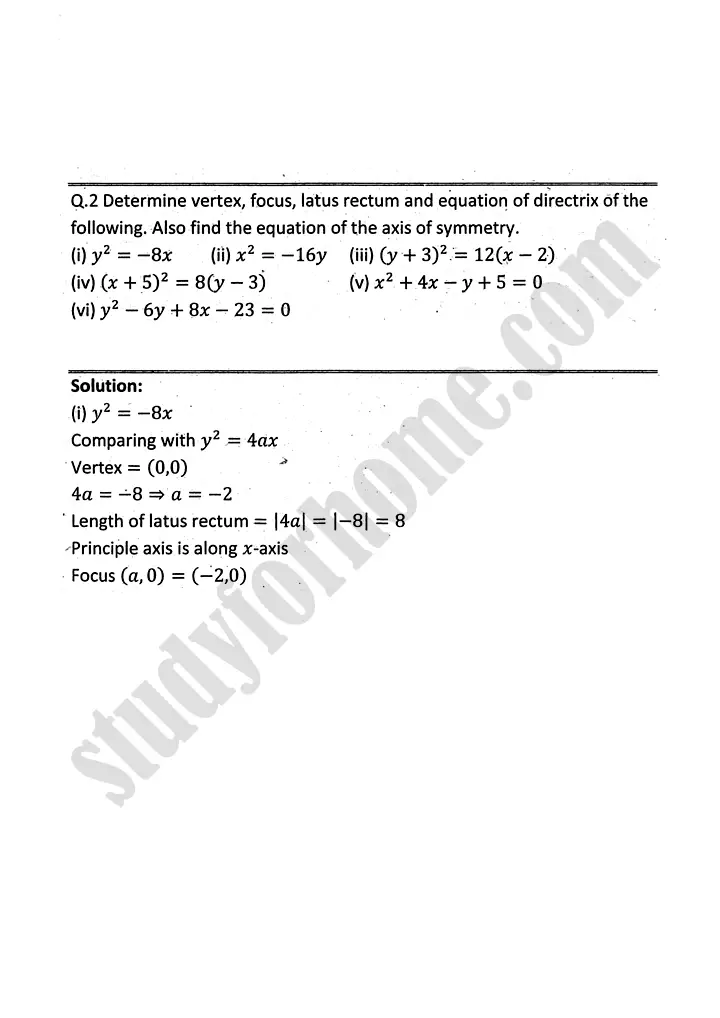 parabola ellipse and hyperbola exercise 9 1 mathematics 12th sindh board 05