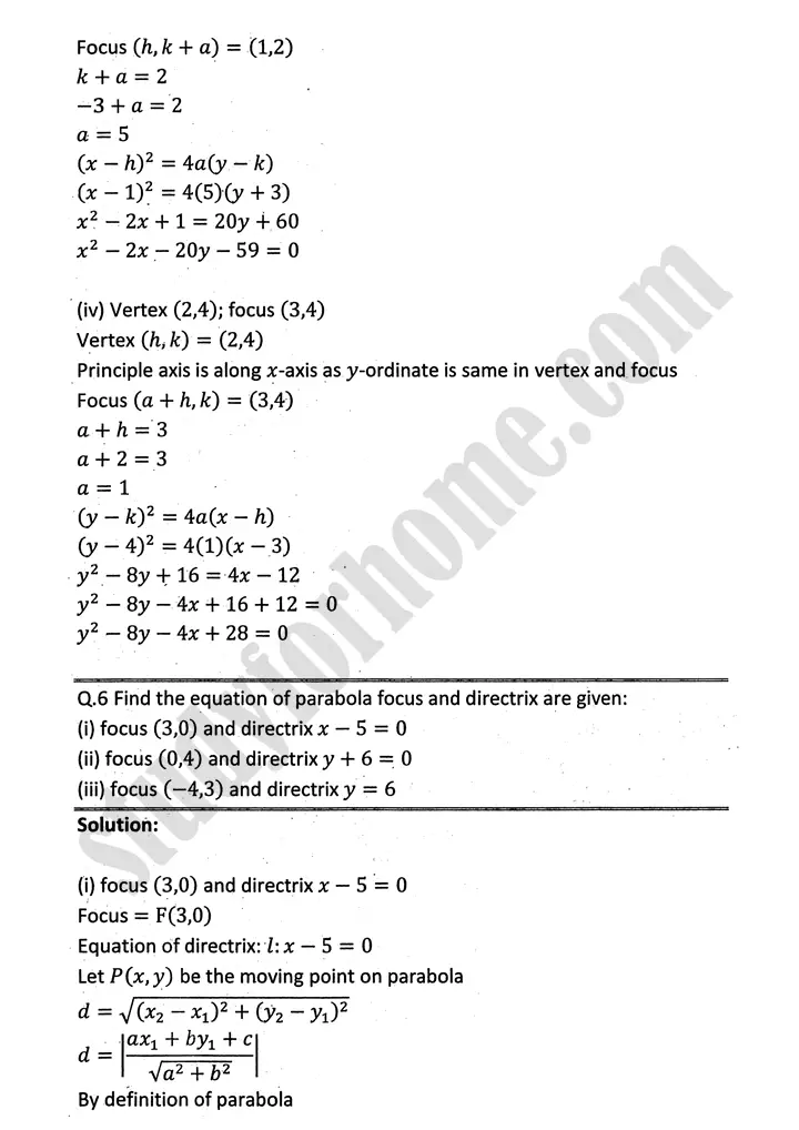parabola ellipse and hyperbola exercise 9 1 mathematics 12th sindh board 11