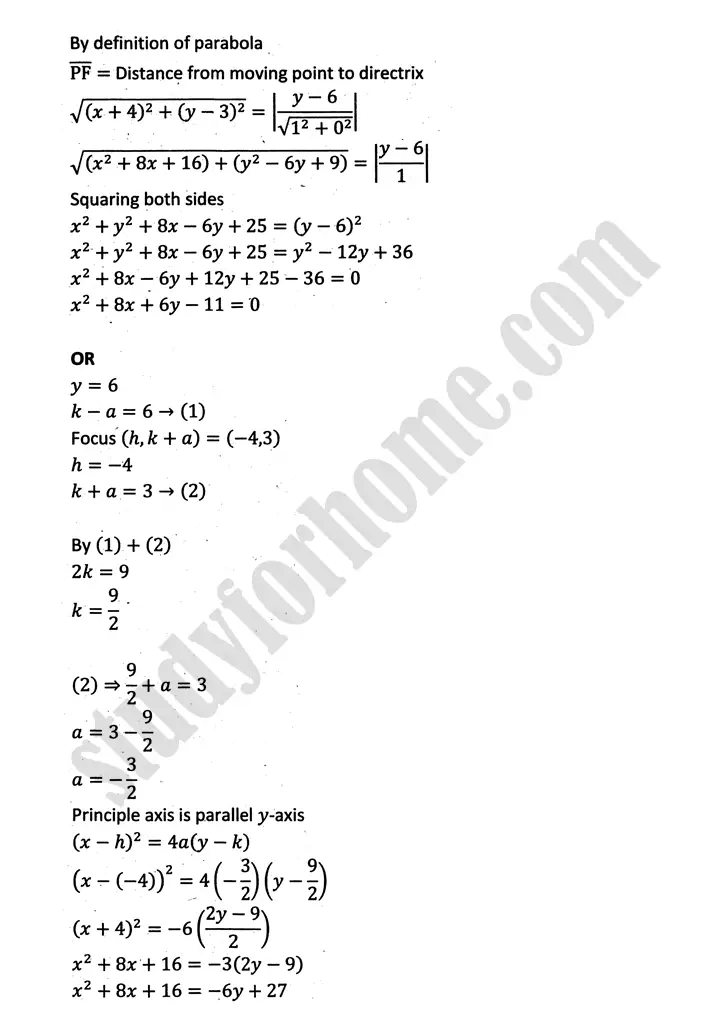 parabola ellipse and hyperbola exercise 9 1 mathematics 12th sindh board 13