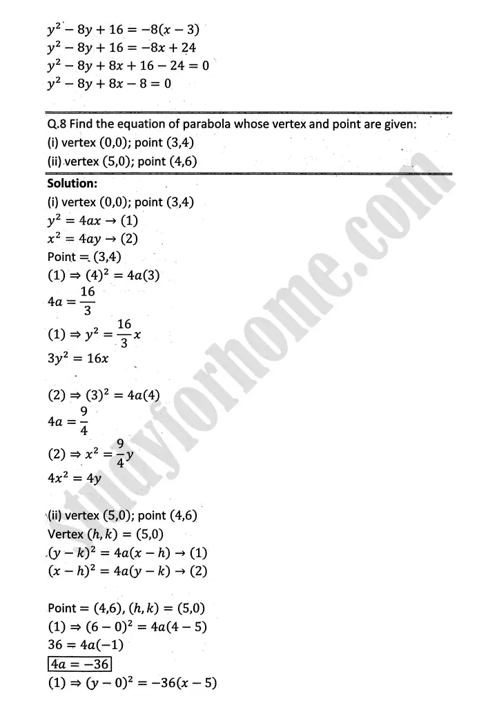 parabola ellipse and hyperbola exercise 9 1 mathematics 12th sindh board 15