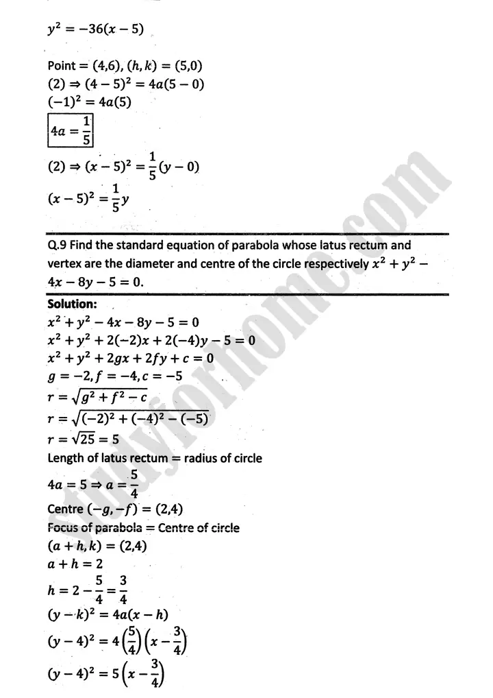 parabola ellipse and hyperbola exercise 9 1 mathematics 12th sindh board 16