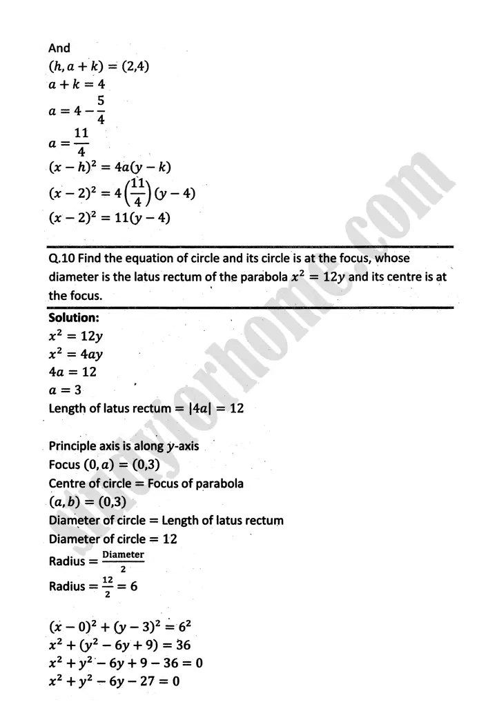 parabola ellipse and hyperbola exercise 9 1 mathematics 12th sindh board 17