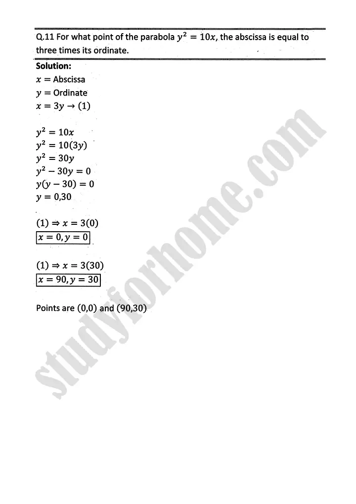 parabola ellipse and hyperbola exercise 9 1 mathematics 12th sindh board 18