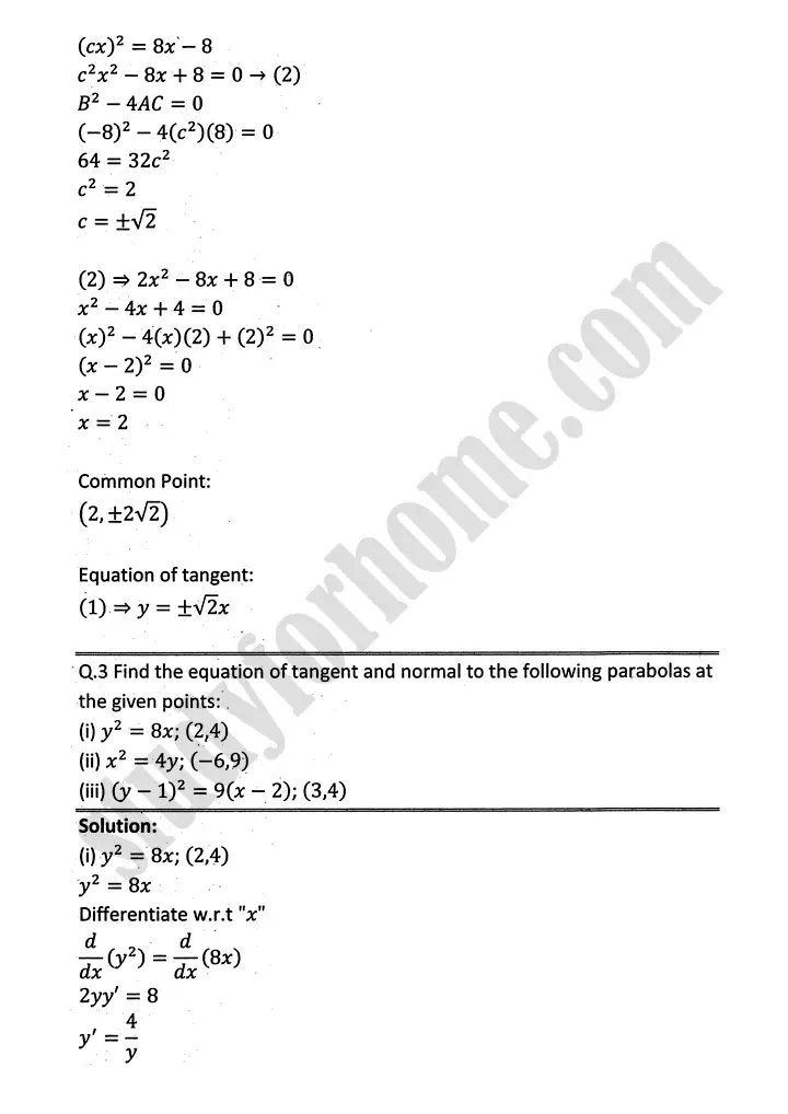 parabola ellipse and hyperbola exercise 9 2 mathematics 12th sindh board 05