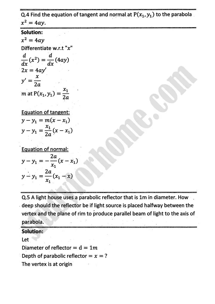 parabola ellipse and hyperbola exercise 9 2 mathematics 12th sindh board 08