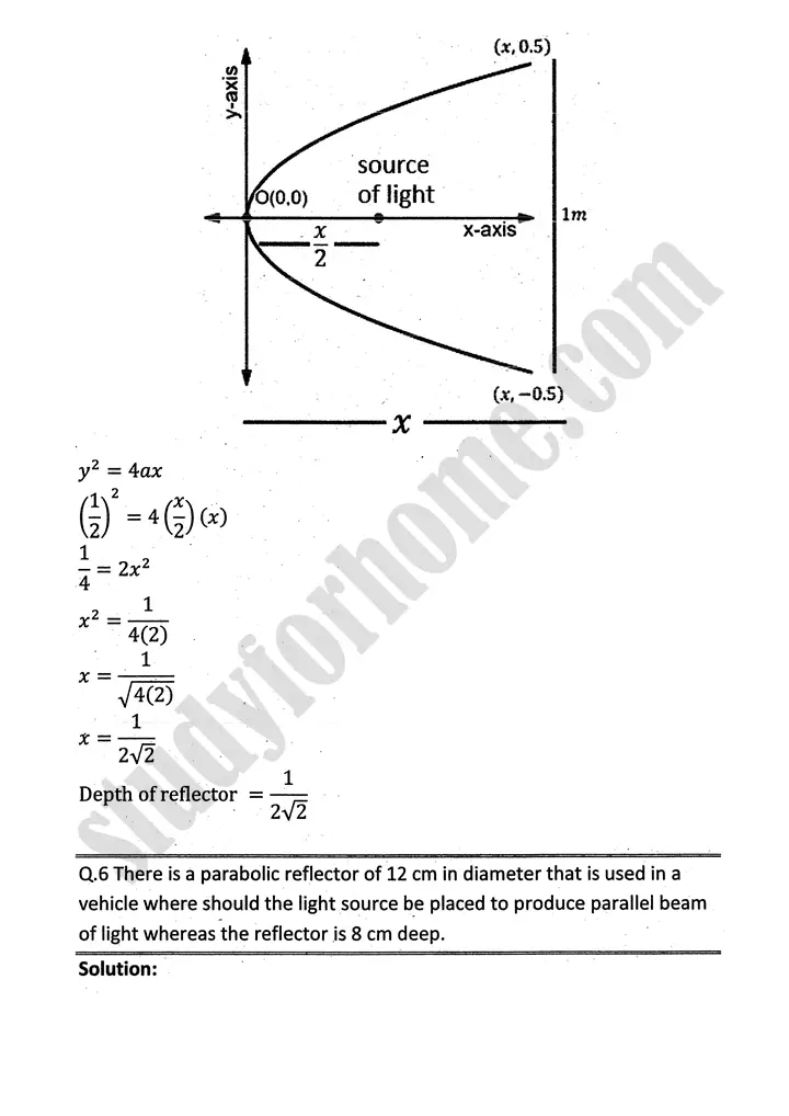 parabola ellipse and hyperbola exercise 9 2 mathematics 12th sindh board 09