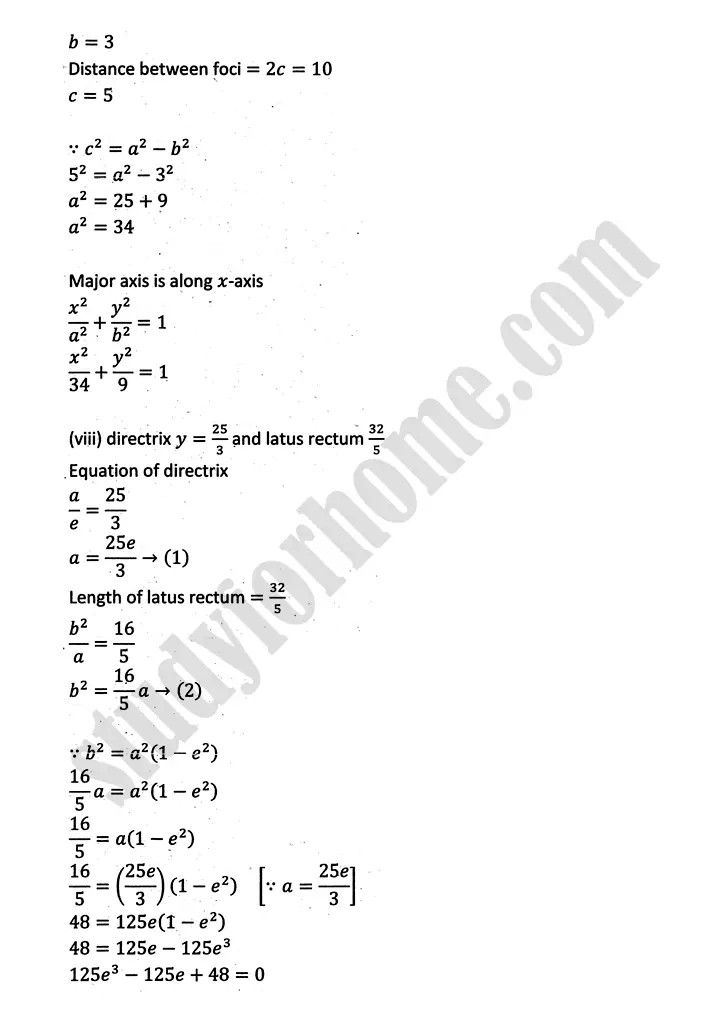 parabola ellipse and hyperbola exercise 9 3 mathematics 12th sindh board 13
